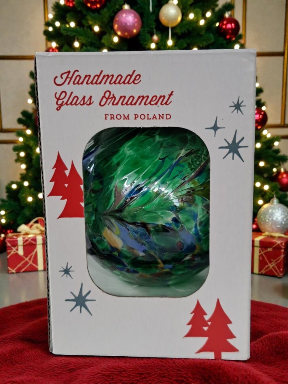 Zorza Glass Christmas Ornament From Poland Green Mouth Blown Hand Decorated 3”
